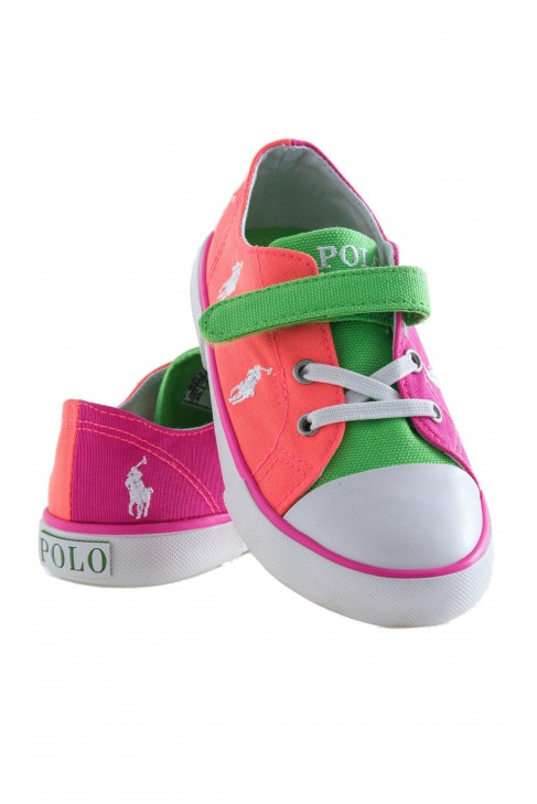 Orange-and-pink single-Velcro plimsoll shoes, Polo Ralph Lauren