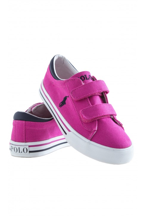 Pink plimsoll shoes with two Velcro straps, Polo Ralph Lauren
