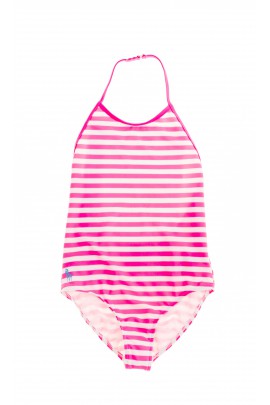 One-piece swimsuit with pink-and-white stripes, Polo Ralph Lauren