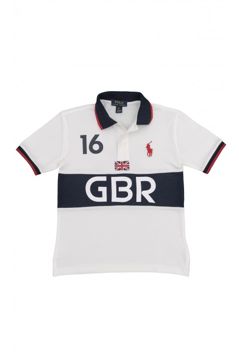White-and-navy blue polo shirt with GBR inscription, Polo Ralph Lauren