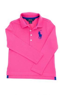 Pink, long-sleeved girl’s polo shirt, Polo Ralph Lauren