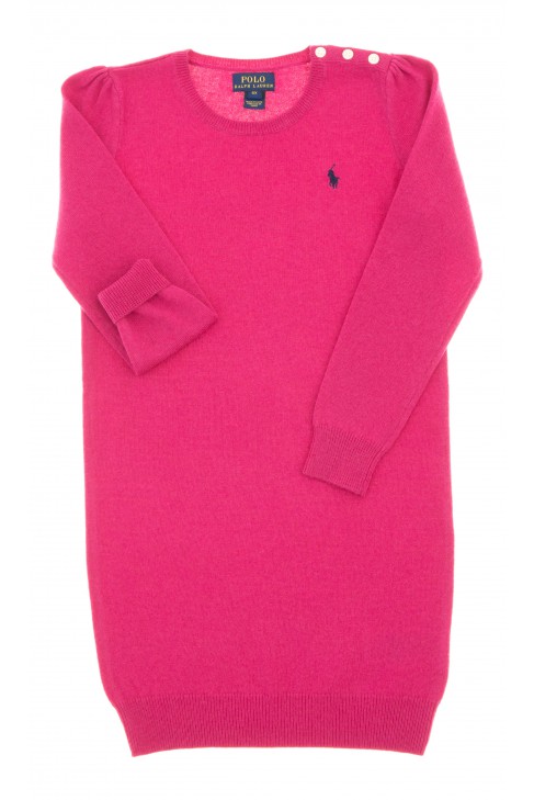Pink, long-sleeved, wool dress, Polo Ralph Lauren