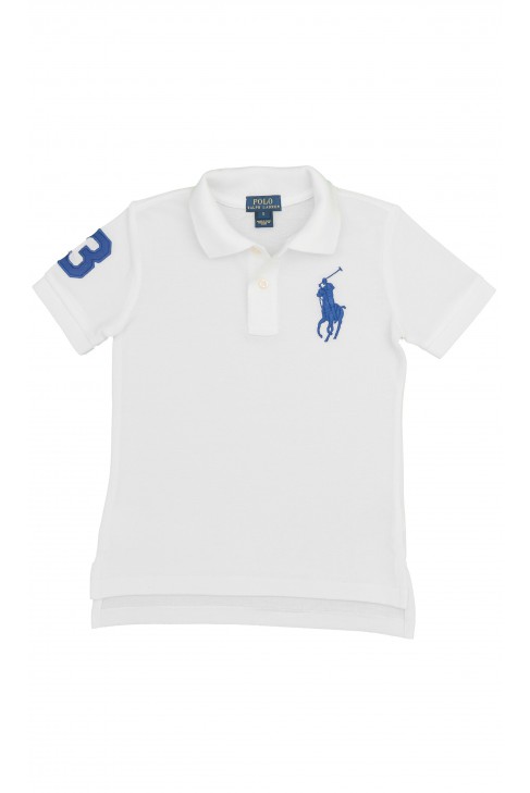 White polo shirt with a blue horse 