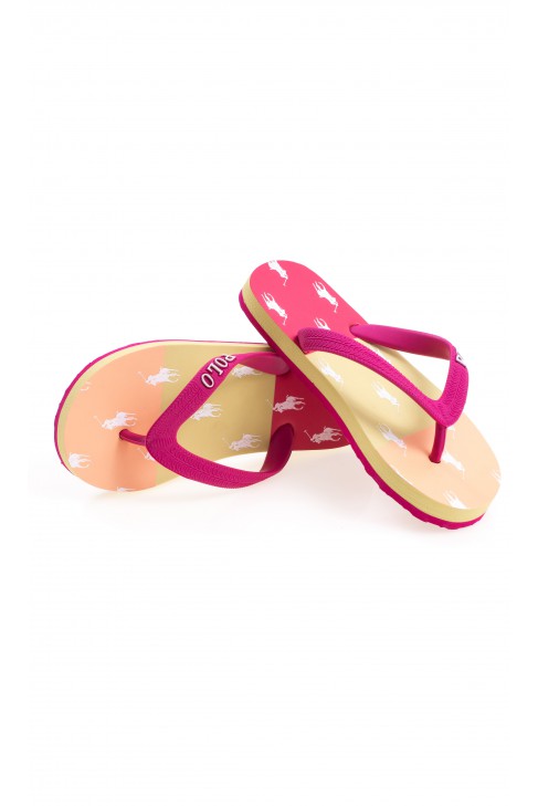 Orange-yellow-and-pink flip-flops, Polo Ralph Lauren