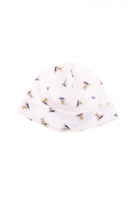 White baby cap with navy blue teddy bears, Polo Ralph Lauren