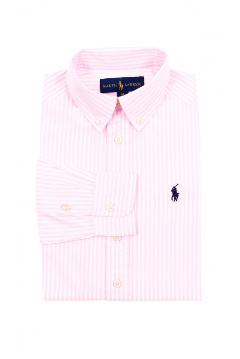Boy shirt in white-and-pink vertical stripes, Polo Ralph Lauren Boy shirt in white-and-pink vertical stripes, Polo Ralph Lauren