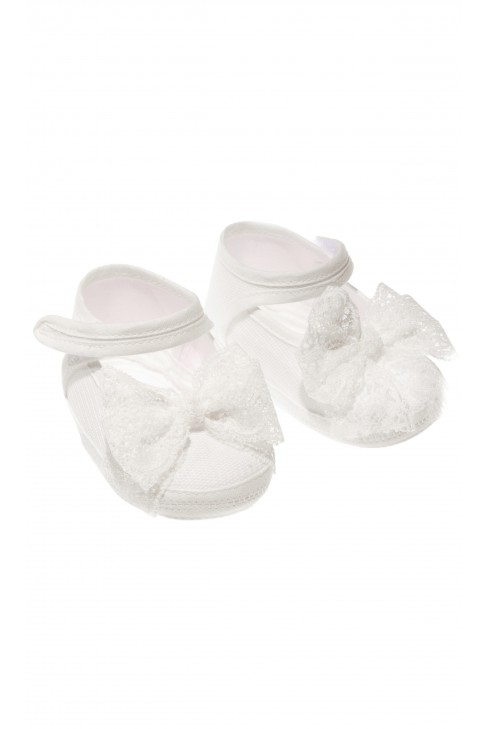 Ecru baby shoes with lace bow, Aletta