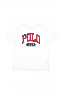 White t-shirt with large red inscription POLO, Polo Ralph Lauren