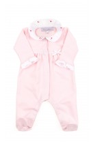 Pink baby girl playsuit with covered feet, Tartine et Chocolat