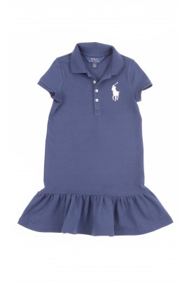 Navy blue girls dress with gathered frill at the bottom, Polo Ralph Lauren