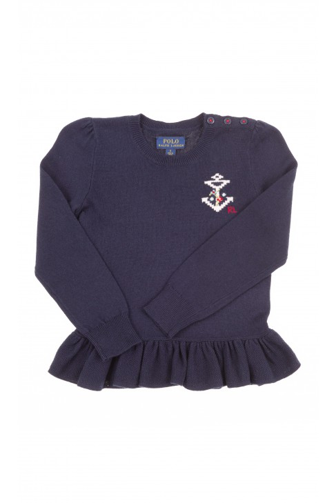 Navy blue sweater with frill at the bottom, Polo Ralph Lauren