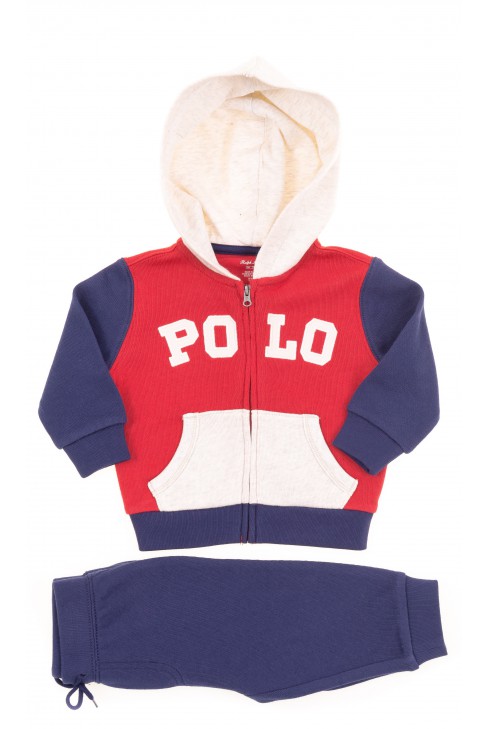 Boys tracksuit, top red-and-navy-blue+navy blue bottom, Polo Ralph Lauren