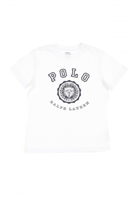 White boys t-shirt short sleeved with print at the front, Polo Ralph Lauren