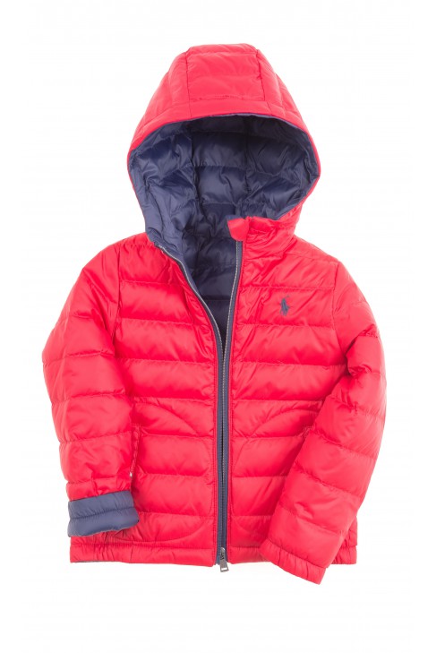 Double-sided red-and-navy-blue hooded 