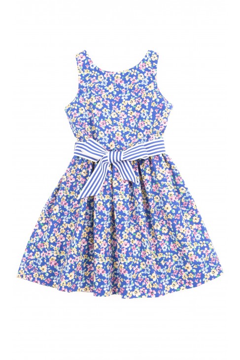 Blue dress with pink-and-yellow flowers, Polo Ralph Lauren
