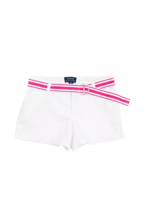 White shorts for girls with white- pink belt Polo Ralph Lauren White shorts for girls with white- pink belt Polo Ralph Lauren