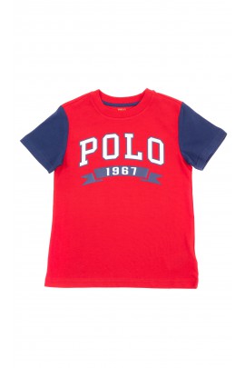 Red boys T-shirt with the lettering on the front POLO, Polo Ralph Lauren          