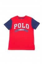Red boys T-shirt with the lettering on the front POLO, Polo Ralph Lauren          