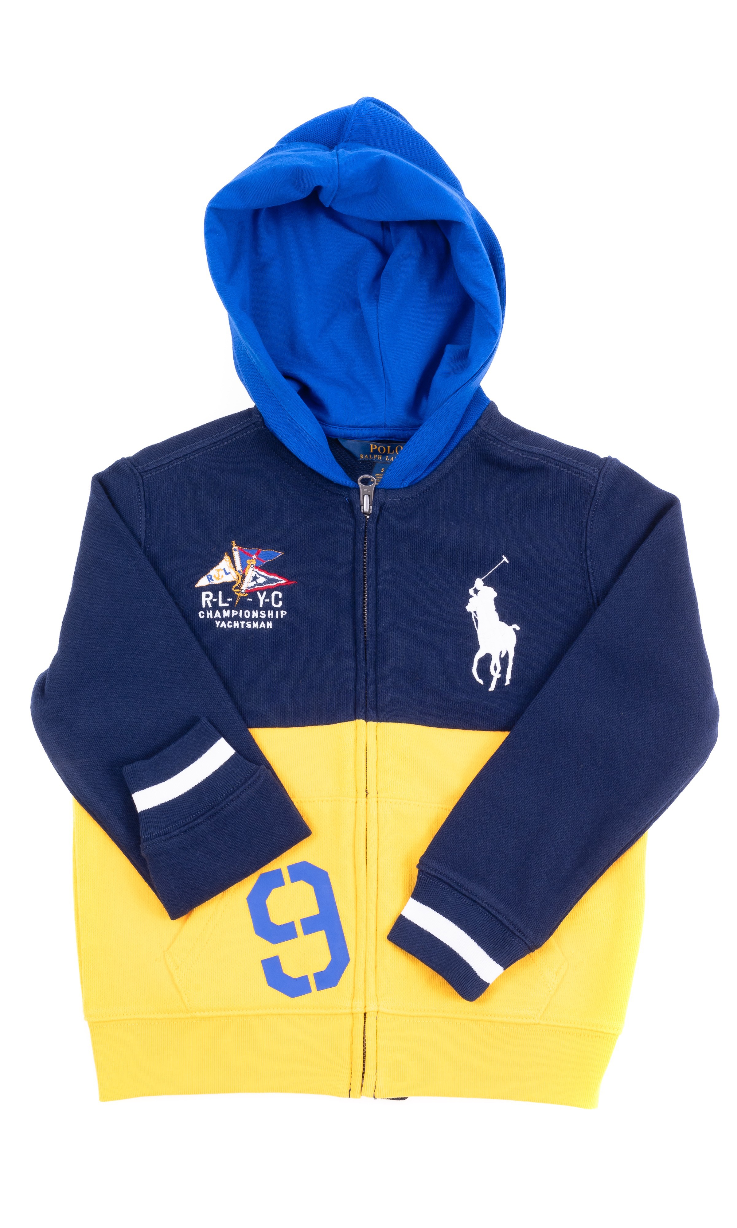 navy blue and yellow polo hoodie