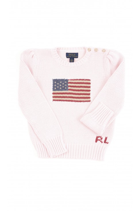Pink girls sweater with a flag on the front, Polo Ralph Lauren