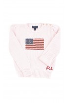Pink girls sweater with a flag on the front, Polo Ralph Lauren