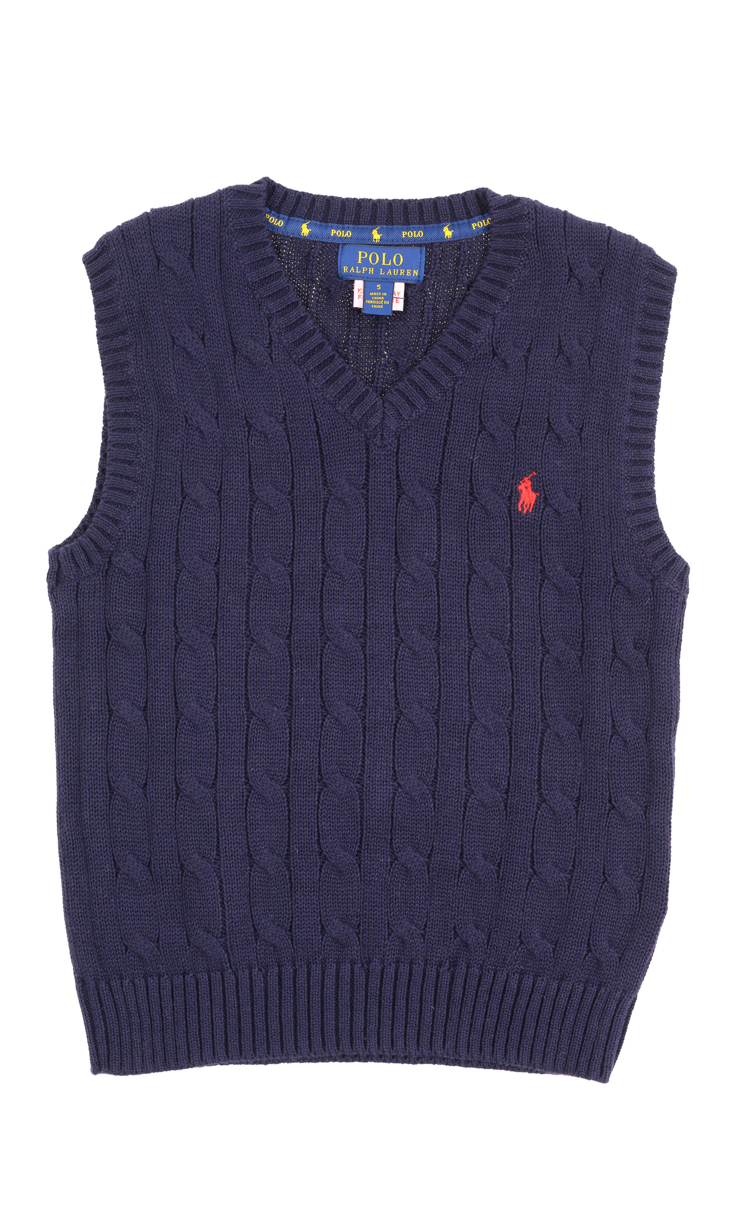 Navy blue cable-knit cotton sweater 