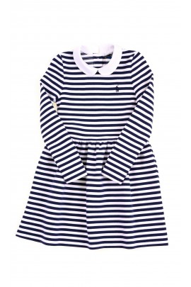 Long-sleeved dress with white-navy blue stripes, Polo Ralph Lauren