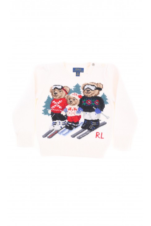 White - ecru sweater with three bears on the front, Polo Ralph Lauren