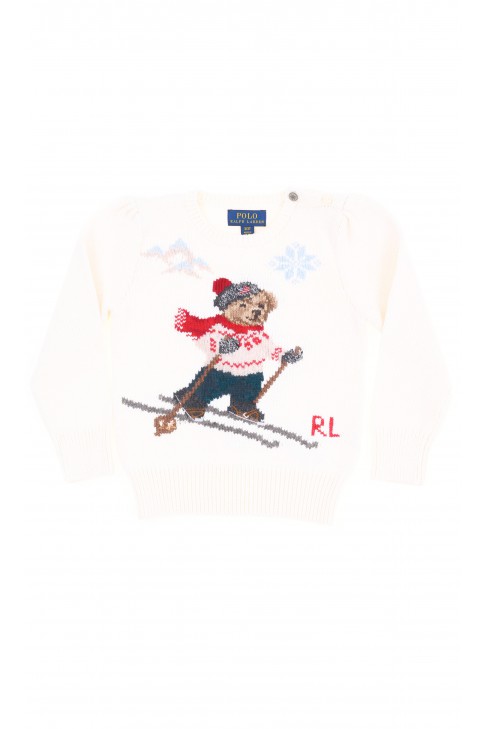 Ecru sweater with one teddy bear on the front and back, Polo Ralph Lauren