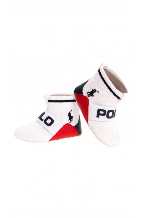 White baby shoes with uppers, Ralph Lauren         