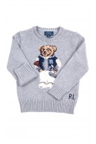 Grey sweater with the iconic teddy bear on the front for boys, Polo Ralph Lauren
