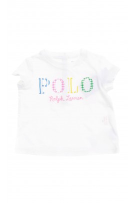 White baby T-shirt with POLO inscription on the front, Ralph Lauren