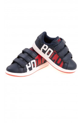 Navy blue sports shoes for boys with a large POLO sign, Polo Ralph Lauren