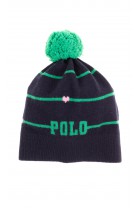Navy blue pull-on hat with green tassel for girls, Polo Ralph Lauren