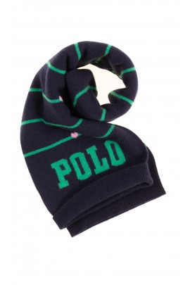 Navy blue double scarf with green stripes for girls, Polo Ralph Lauren