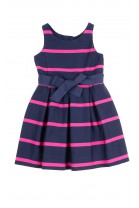 Elegant navy blue dress with horizontal pink stripes, Polo Ralph Lauren