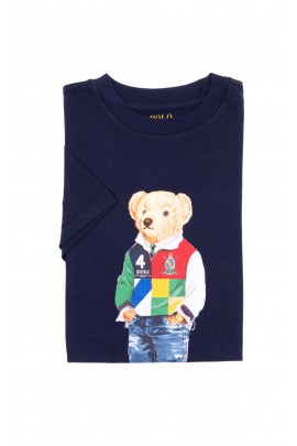 Navy blue T-shirt with the iconic teddy bear for boys, Polo Ralph Lauren