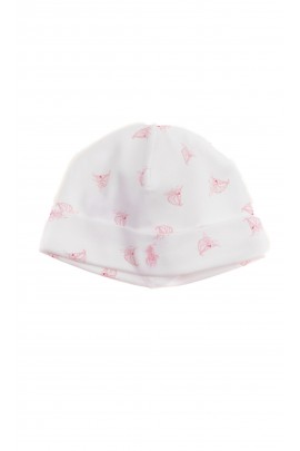 White pull-on baby hat with pink patterns, Ralph Lauren