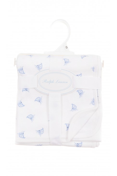 White double-sided blanket with blue patterns, Ralph Lauren White double-sided blanket with blue patterns, Ralph Lauren