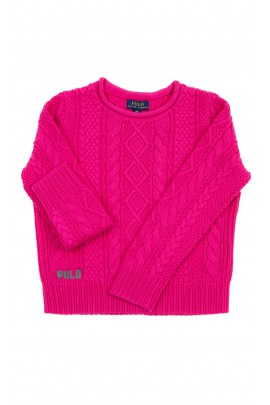 Elegant pink sweater with varied weaves for girls, Polo Ralph Lauren