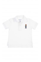 White baby polo shirt with the iconic teddy bear, Ralph Lauren