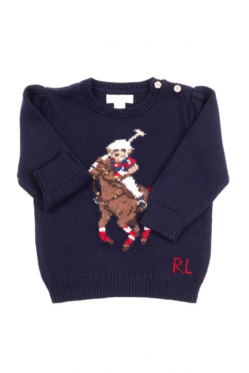 Navy blue sweater with teddy bear for girls, Ralph Lauren