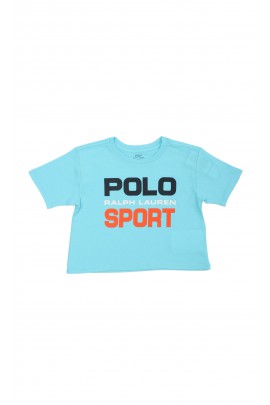 Blue t-shirt for girls with large POLO print, Ralph Lauren