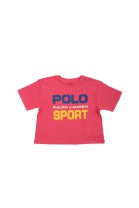 Pink t-shirt for girls with large-print POLO, Ralph Lauren