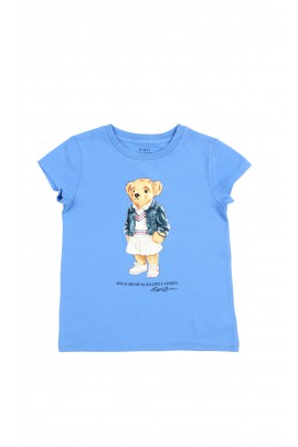 Blue t-shirt for girls with the iconic teddy bear, Polo Ralph Lauren