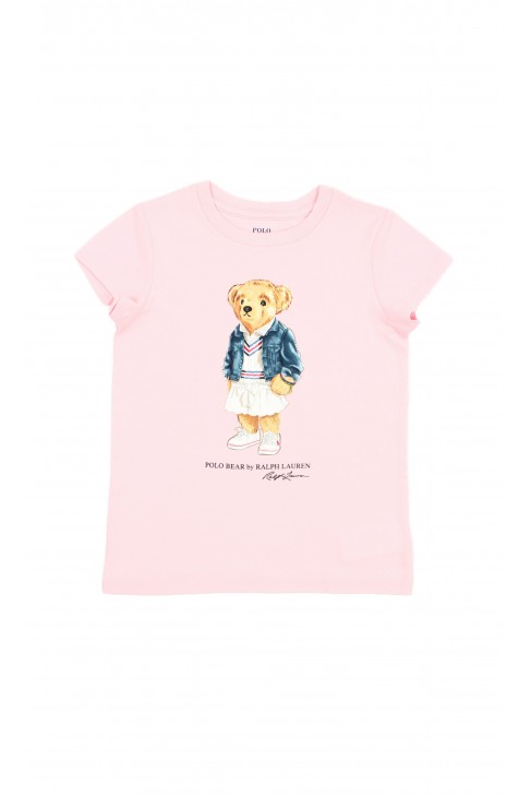 Pink t-shirt for girls with iconic teddy bear, Polo Ralph Lauren