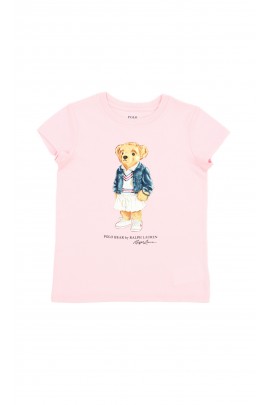 Pink t-shirt for girls with the iconic teddy bear, Polo Ralph Lauren
