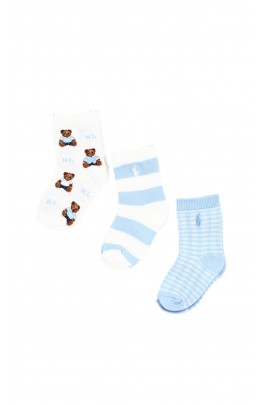 Blue baby socks for boys 3-pack, Ralph Lauren 
