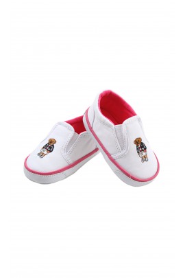 White baby slip-on shoes, Ralph Lauren