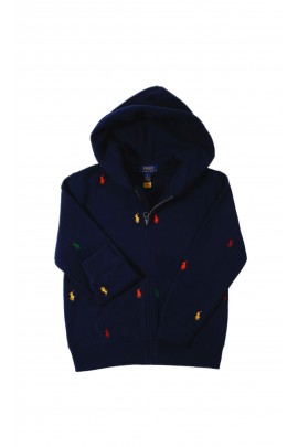 Navy blue hooded sweatshirt with colourful polo player badges, Polo Ralph Lauren